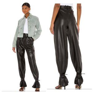 L'Academie / REVOLVE NWT $188 Gather Ankle Pant Black Faux Leather Women's Sz L